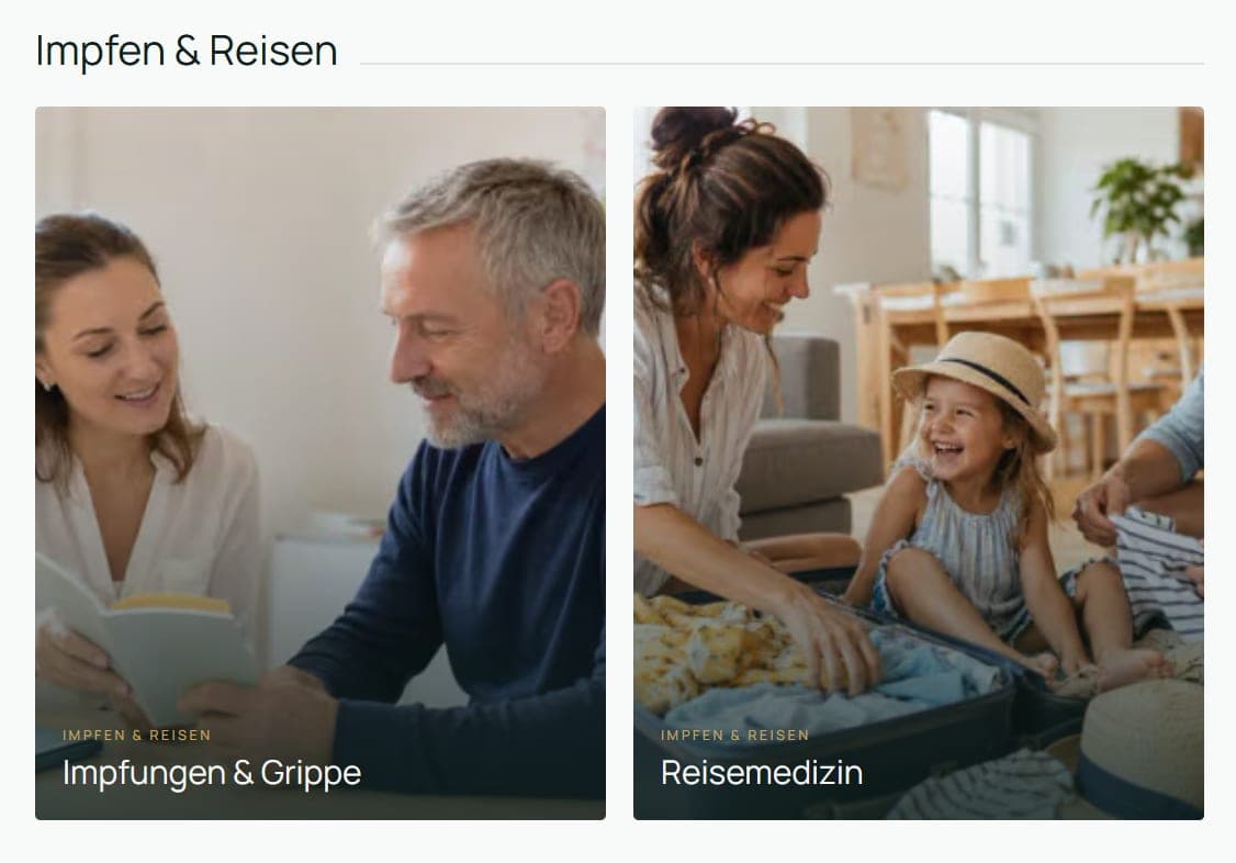 ROOMUP-Themenwelt «Impfen & Reisen» mit den Inhalten Impfungen & Grippe sowie Reisemedizin.